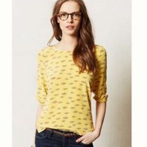 Anthropologie Maeve Silk Linosa Yellow Cloud Blouse long sleeve Size Small